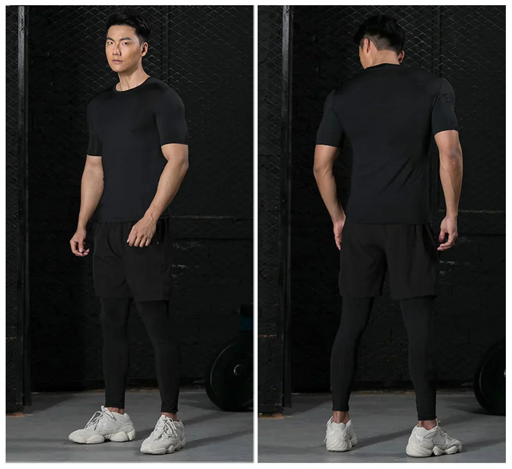 2024 Men's Running Fitness Sportswear Athletic T-Shirt Training Gym Clothes Sports Suits Workout Jogging Rashguard Men's Kit