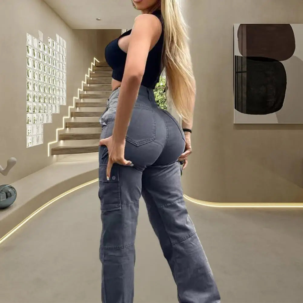 Women's High Waist Cargo Pants with Multiple Pockets