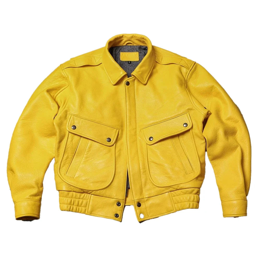 Spring Autumn Cool Handsome Short Yellow Soft Pu Leather Jacket Men Turn-down Collar Luxury Designer Clothes 2025