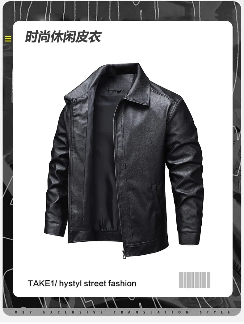 2025 new spring and autumn men's turn-down collar leather jacket men casual coat men's top windproof Loose fit trendy jacket