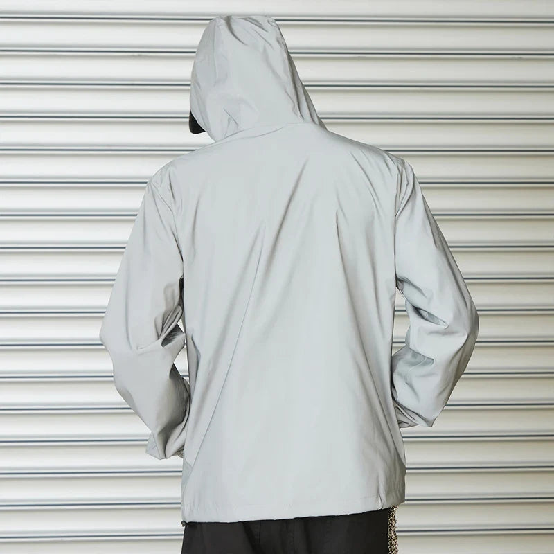 Night Reflective Clothes Spring New Men's Hooded Jacket Outdoor Run Casual Windproof Coat Couples Hip-hop Streetwear S-5XL