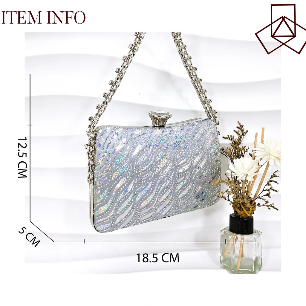 Ladies Heel and Bag Set Full Diamond Fashion Silver Color Pumps