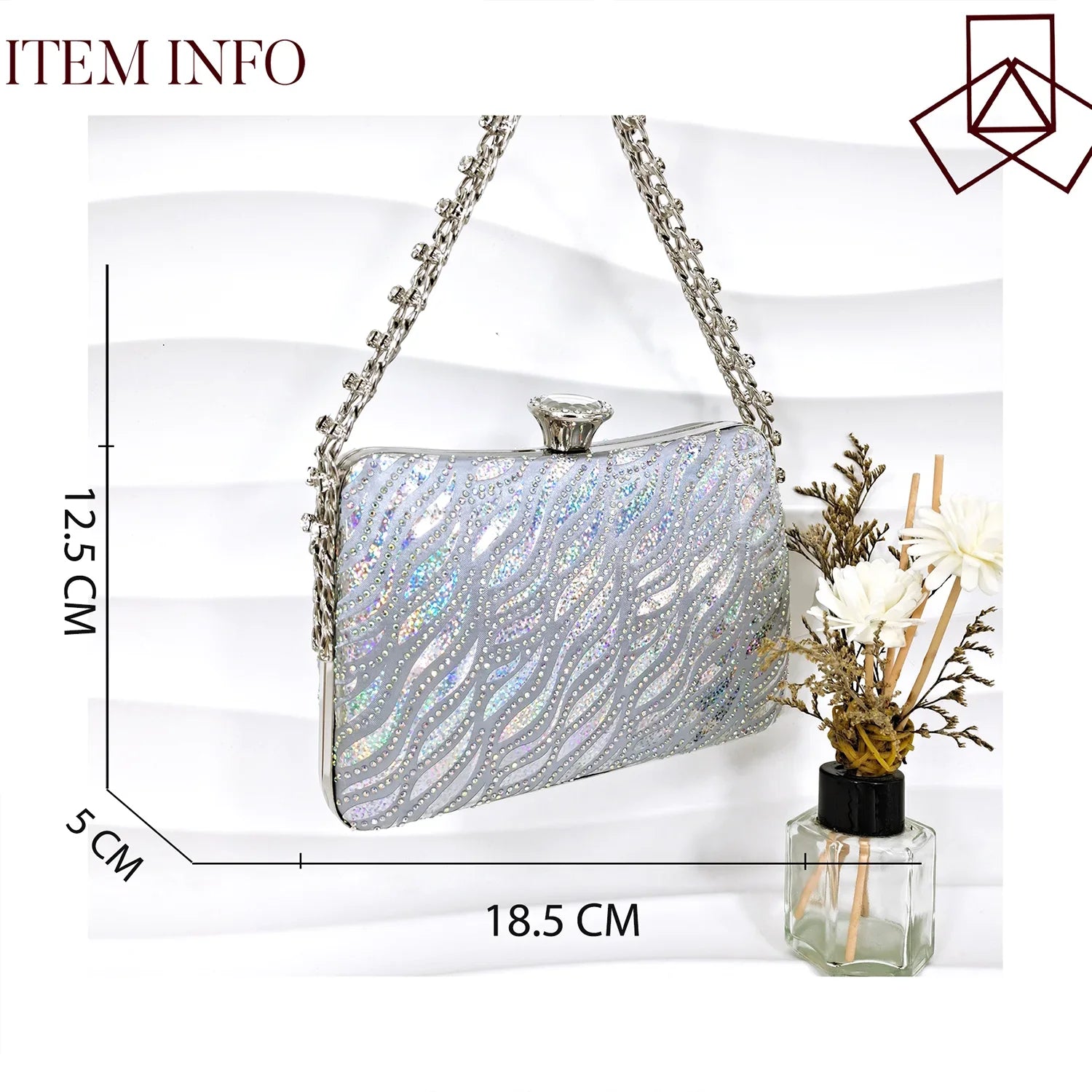 Ladies Heel and Bag Set Full Diamond Fashion Silver Color Pumps