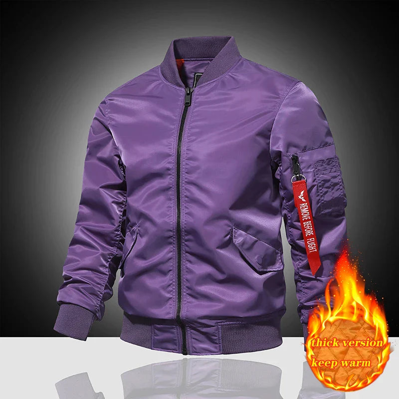 Spring and Autumn Winter Air Force MA1 Pilot Jacket Men's Solid Color Baseball Jacket Casual Thick Windproof Warm Cotton Jacket