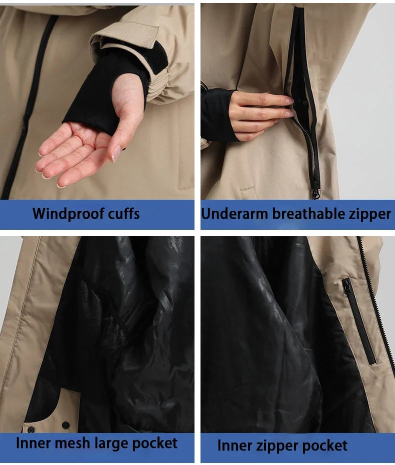 SNOW Winter Ski Jacket Men Waterproof Insulated Snow Tops Super Loose Snowboard Clothes Breathable Windproof Skiing Hoodies