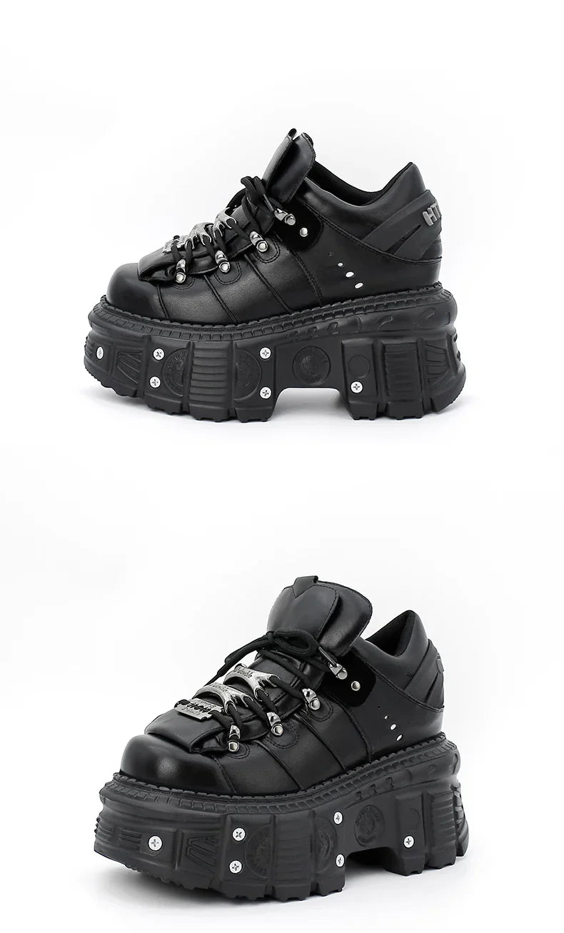 2026 New Punk Style Women Shoes Lace-up Heel Height 6CM Platform Shoes Woman Gothic Ankle Rock Boots Metal Decor Woman Sneakers