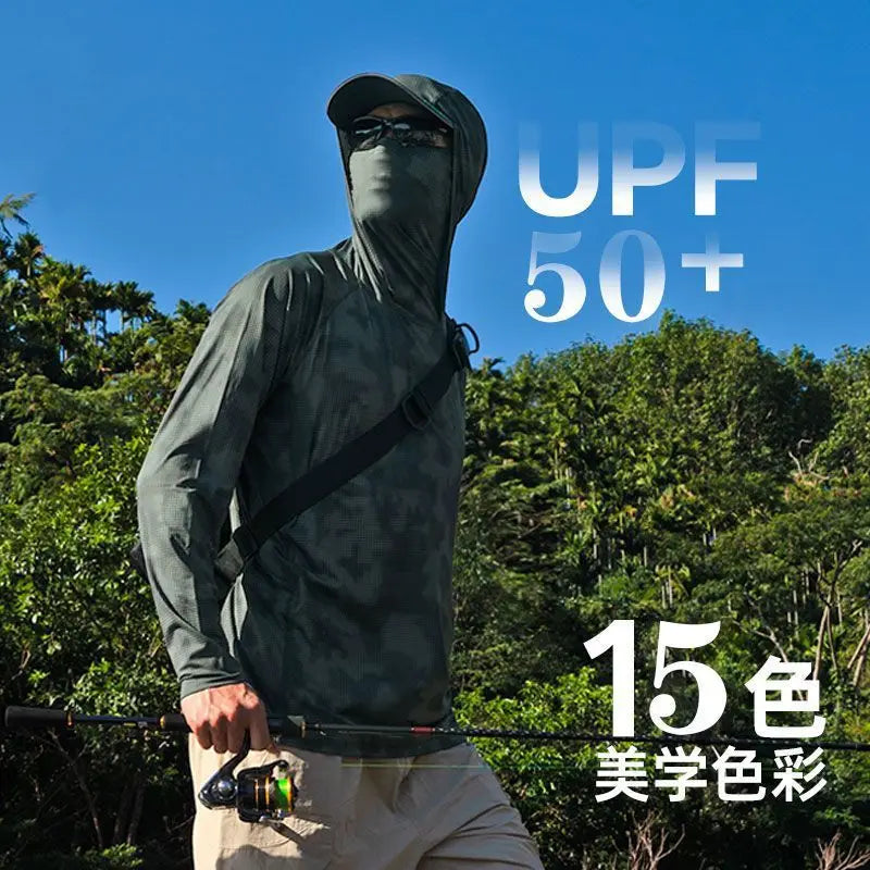 Ultra-thin Tshirts Summer Trendy Prints Lightweight UPF Sun Hoodie with Face Mask Shirt Long Sleeve Breathable UV Fishing Shirt