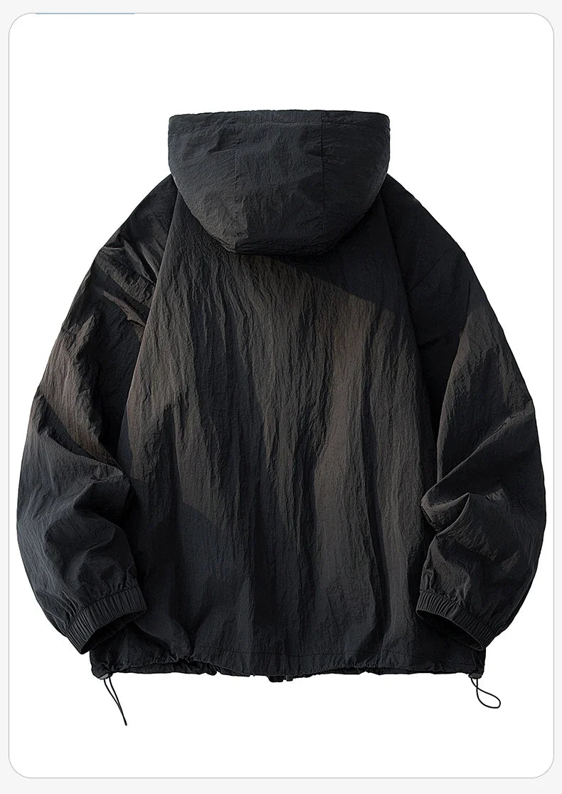 UPF50+ Men's Hooded Sunscreen Jacket Summer Ultra Thin Zipper Pocket Windbreaker Elastic Cuffs Outdoor Hiking Fishing Skin Coats