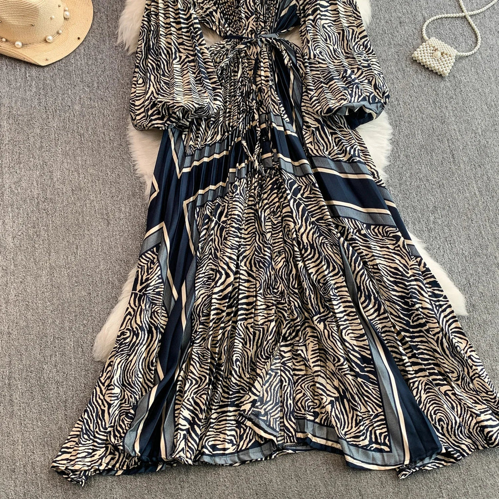 Printed round Ne Lantern Sve Dr Women's Single Button Waist Cinch Maxi Skirt Long Dr Commute Sle Autumn