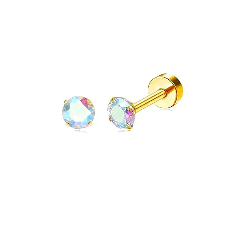 2PCS/Set Stainless Steel Gold Flower Cross Stud Earrings for Women Cute Mini Pearl Earrings Tragus Cartilage Piercing Jewelry