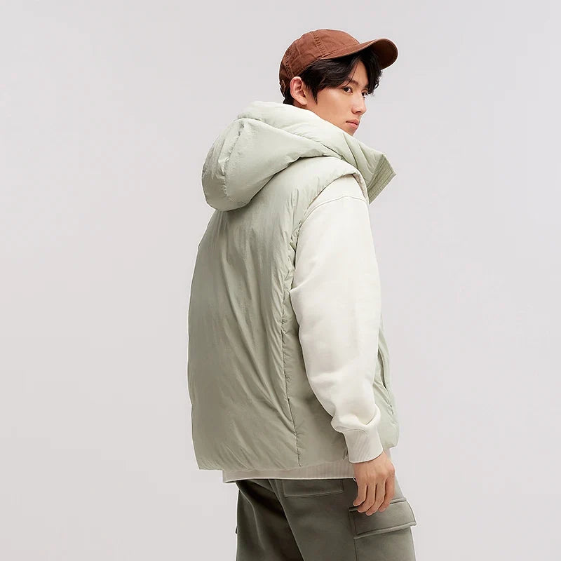 Down Vest Men Three-Resistant Loose Hooded Outerwear 2024 New Winter Stacking Solid Color Versatile Sleeveless Top