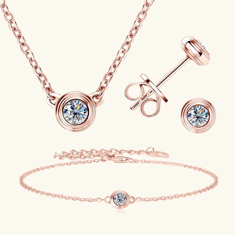 3mm 0.1ct Moissanite Diamond Necklace Bracelet Stud Earring For Women Simple Single Stone Earrings Bracelets Jewelry Set