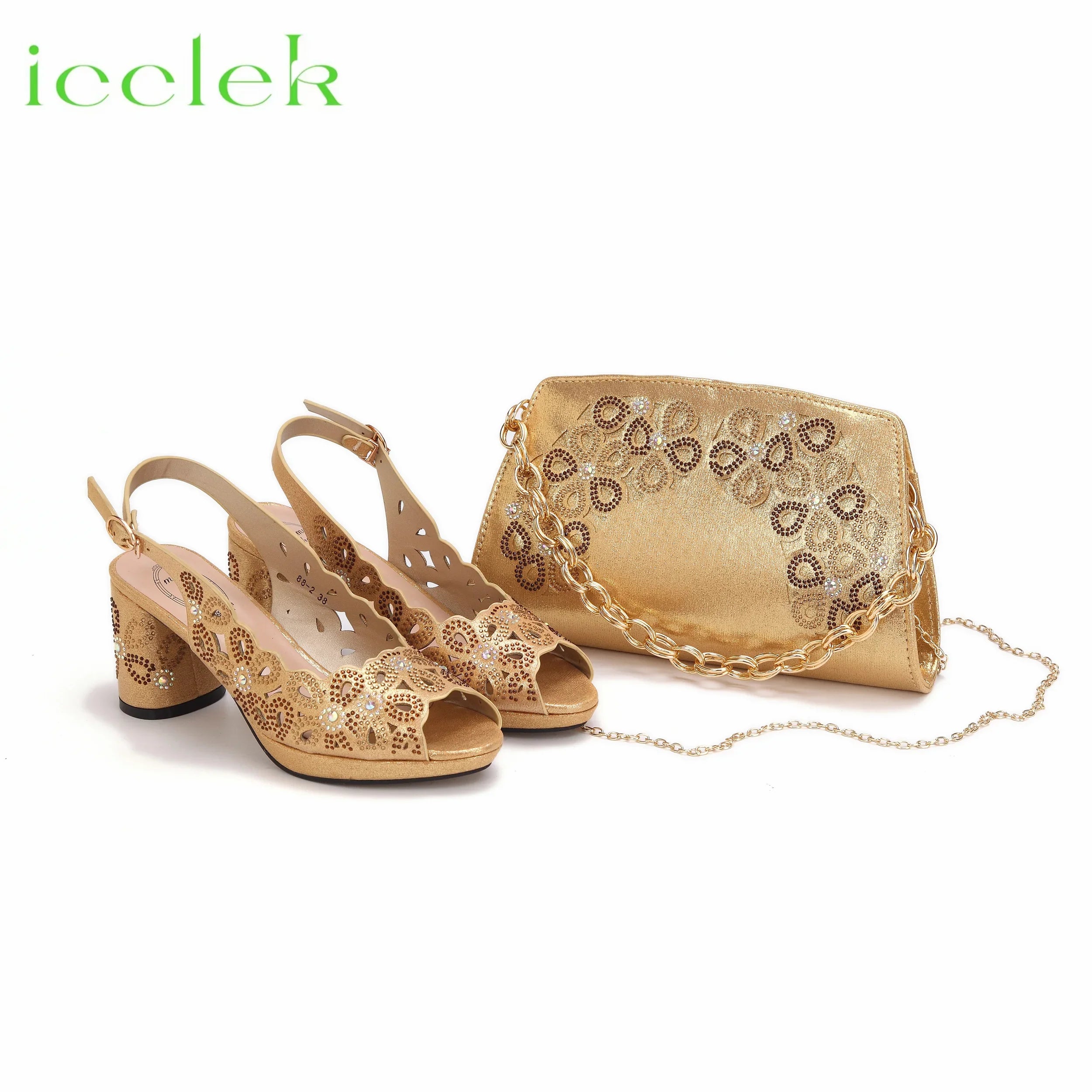Hollwo Design Peep Toe High Heel Ladies Shoes Matching Bag Set