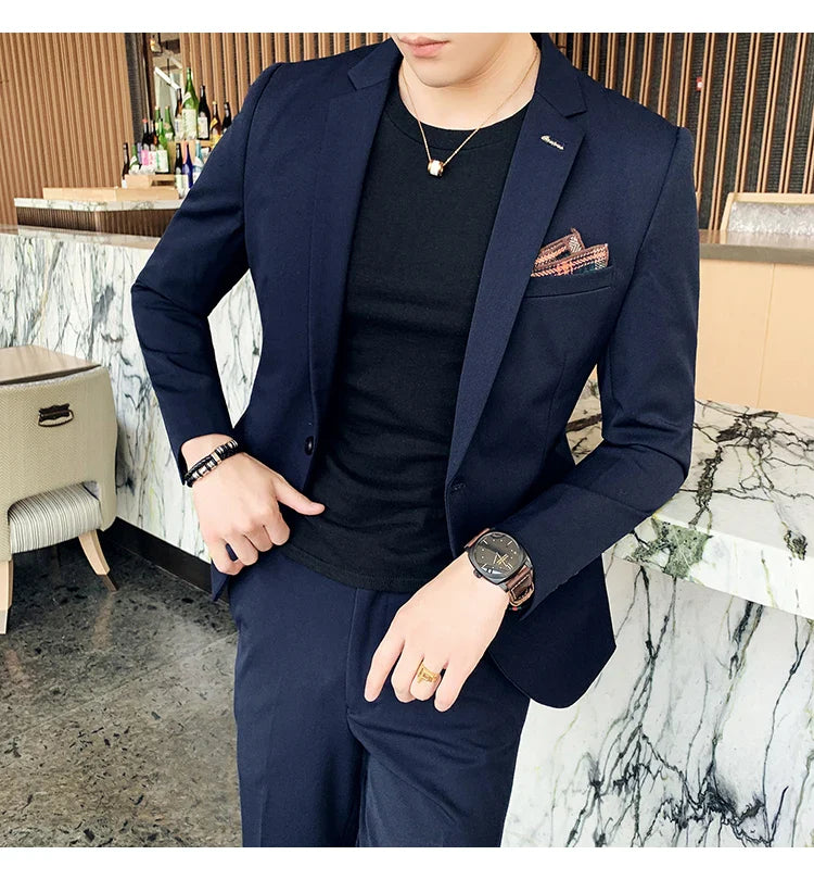 S-7XL Jacket + Pants / Luxurious High -end Brand Solid Color Men's Casual Business Slim Suit Two -piece Suit Groom Wedding Suit