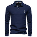 2025 Business Casual Polo Shirt Men Solid Color Long Sleeve Cotton Rich Blend Breathable Polos Male