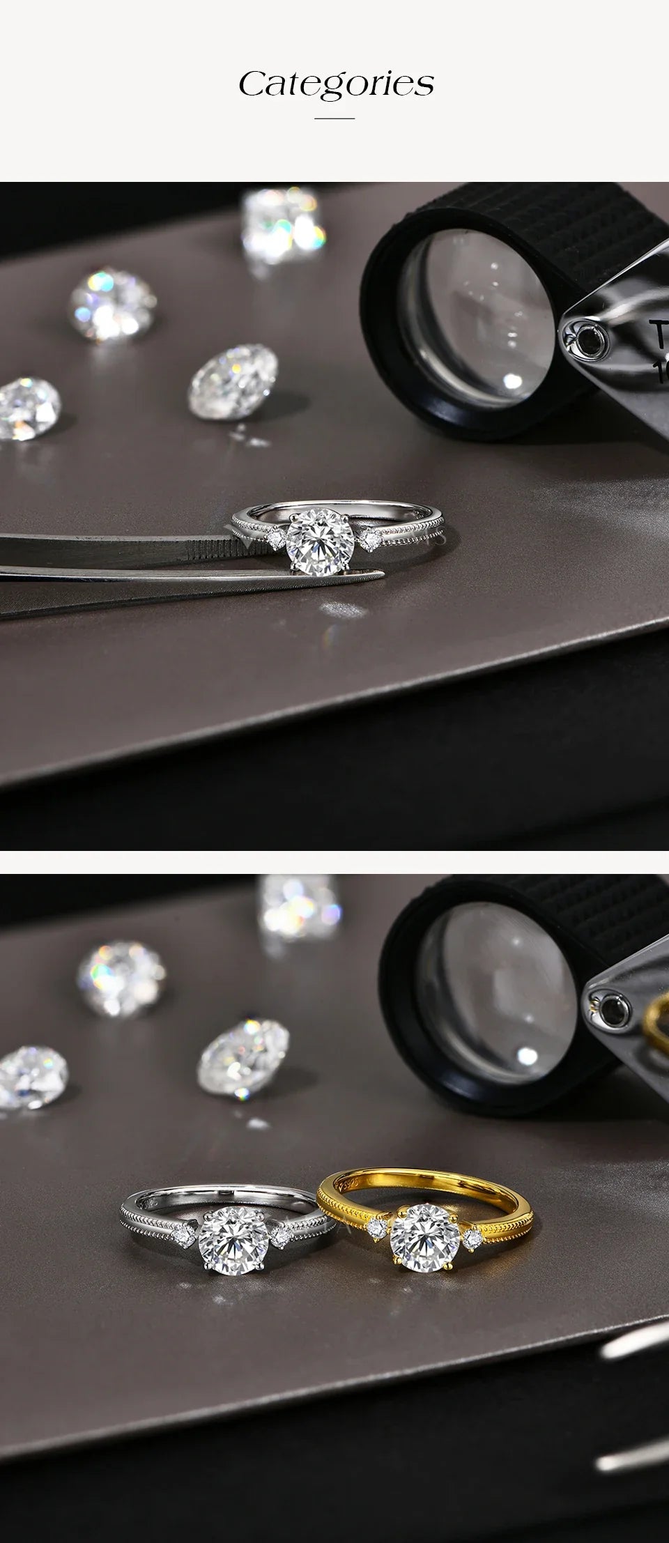 1CT 6.5mm Round Cut Moissanite Ring for Women 925 Silver 18K Gold Plated Bead Edge Design Engagement Party Jewelry Gift