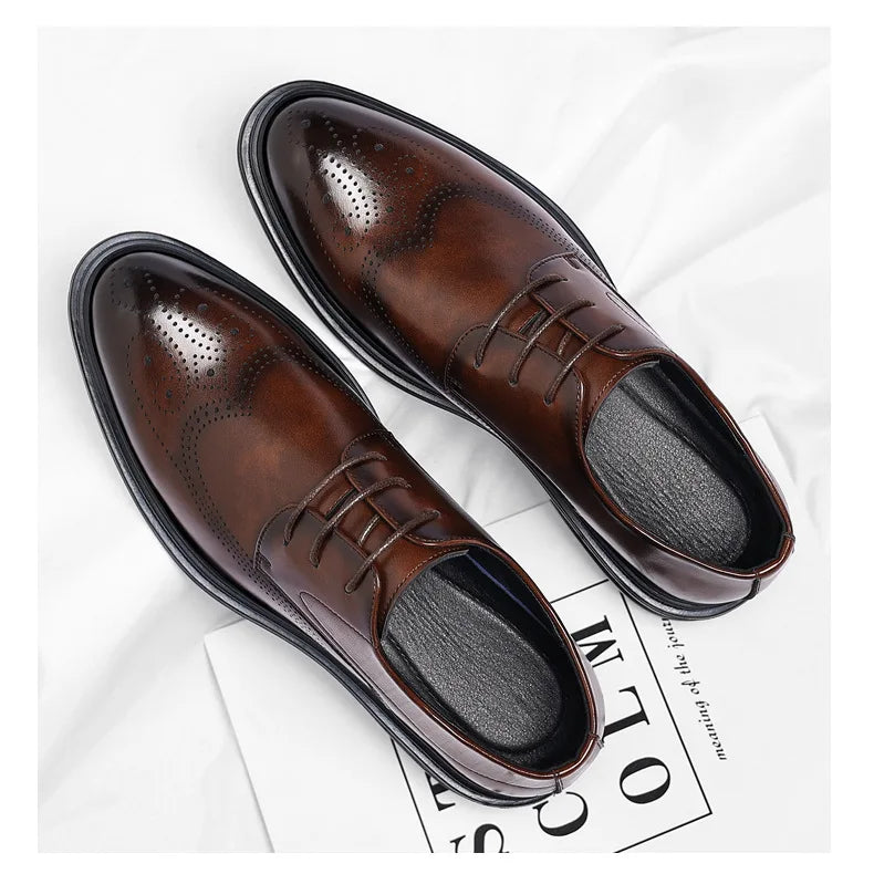 Business Formal Casual Wedding Shoes for Men Fashion New Designer Inner Increase Shoes Male Spring Autumn Retro Leather Shoe Man