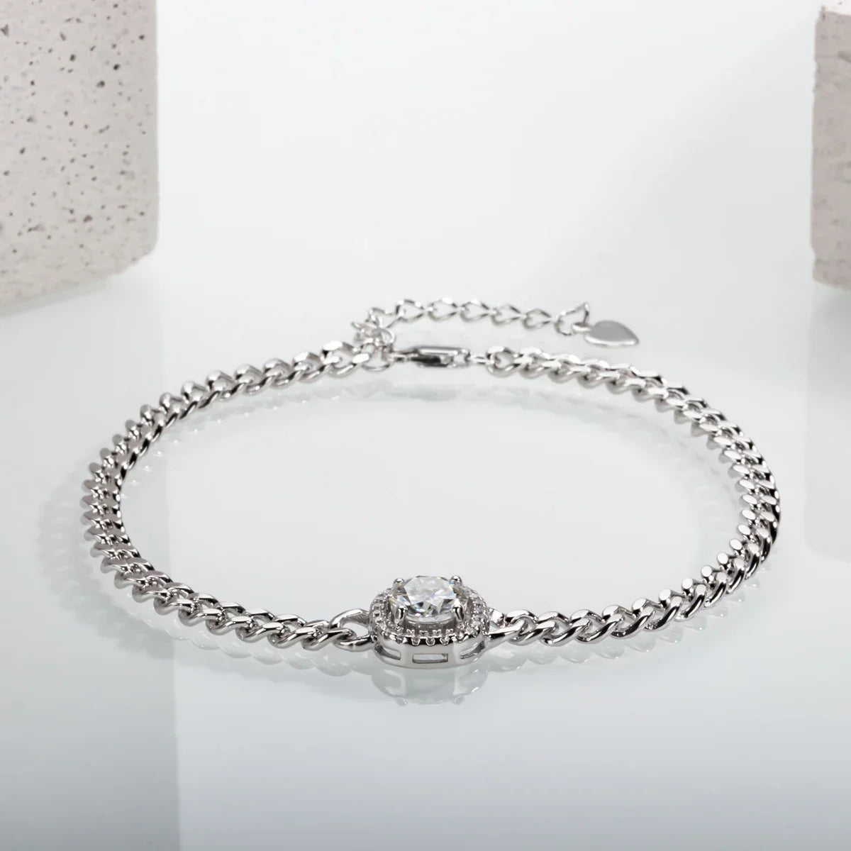 Moissanite Cuban Bracelet On Hand 925 Sterling Silver 18K White Gold Plated  Adjustable Bracelets for Woman Jewelry