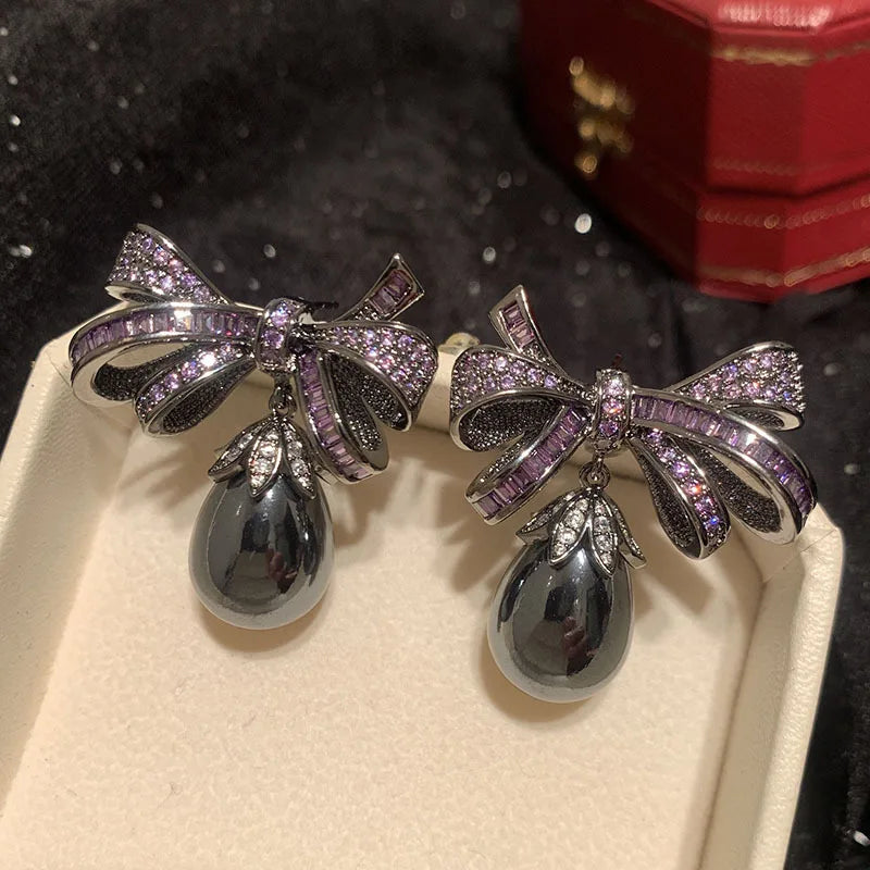 Purple Knot Pearl Earrings For Jewelry Gift