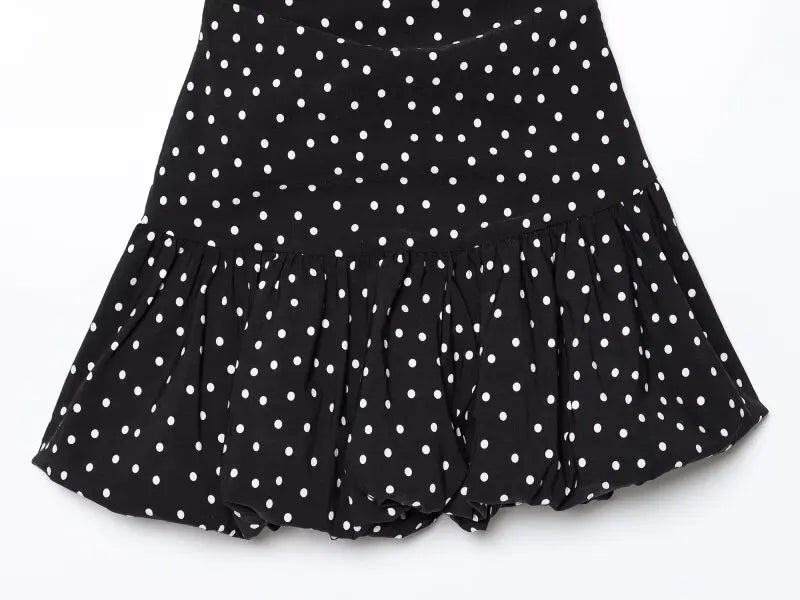 Women One Shoulder Sleeveless Polka Dot Mini Dress Ruched Waist Ruffle Hem Elegant Casual Party Short Dress Spring Summer