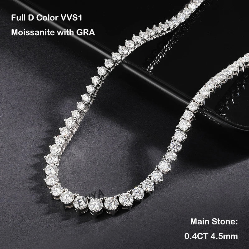 3 Claw 0.4CT 4.5mm Gradient Full D Color Moissanite Diamond Tennis Necklace for Women 925 Silver GRA Certified Neck Chain
