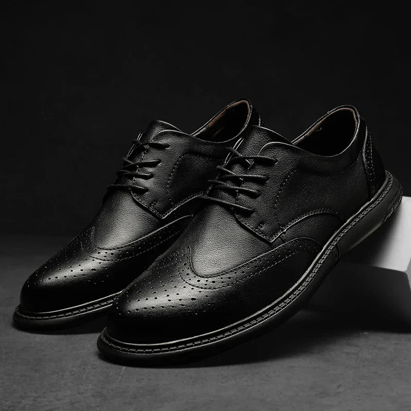 Big Size Mens Formal Genuine Leather Dress Shoes British Stylish Business Dress Men Flats High Quality Brogues Oxford Shoes Men