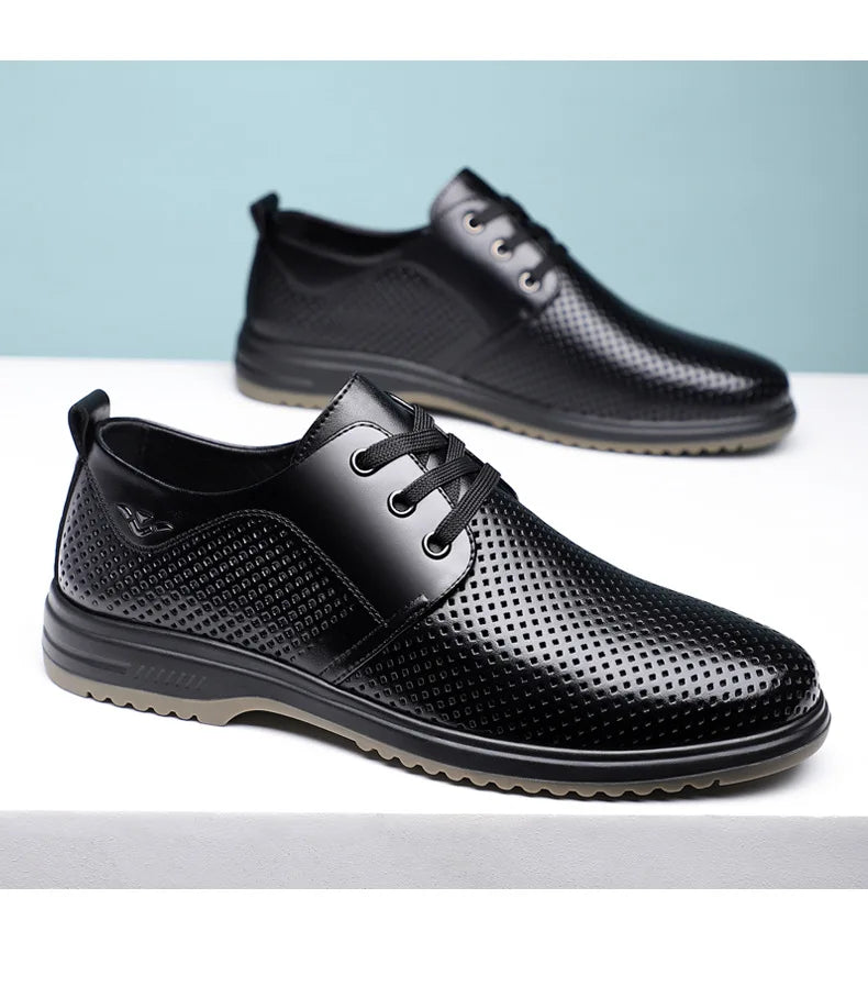 Summer Men's Leather Sandals Shoes Lace Designer Business Black Fashion Casual Shoes Male Black Groom Lace Wedding Shoes Man