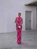 2024 New Elegant Women Sleeveless 3d Flowers Party Dress Embroidery Mesh Slim Hip Package Female Fshion Maxi Dresses Robe