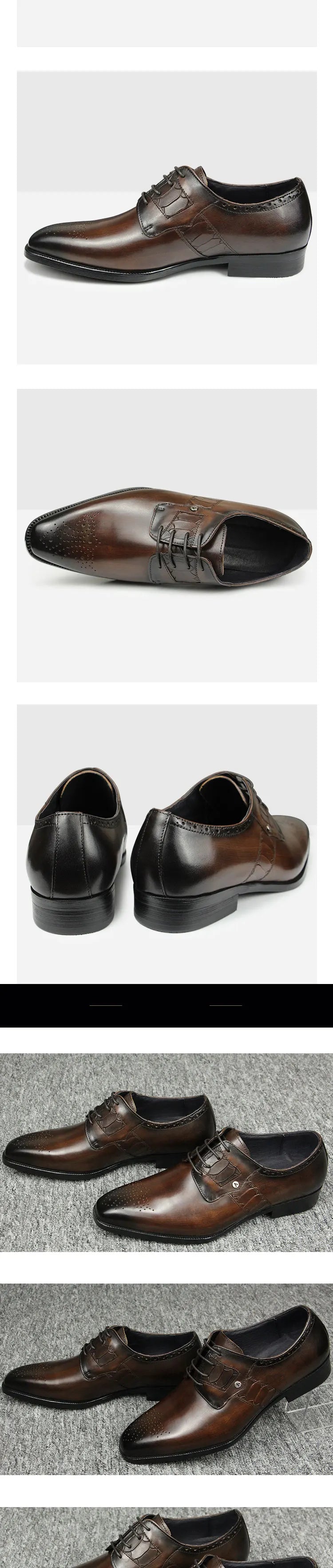 High Grade Men Derby Formal Leather Shoe Lace Up Brogue Dress Wear Male Wedding Shoe Social Office Genuine Cephalopod Shoes Gift