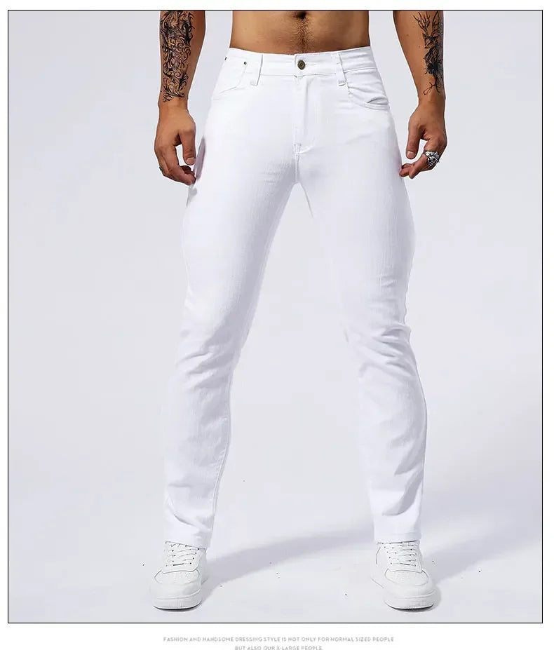 Men's White Casual Jeans New Denim Pants Comfortable Fashion Stretch Slim Fit Straight Trousers Male Clothing Streetwear Jeans