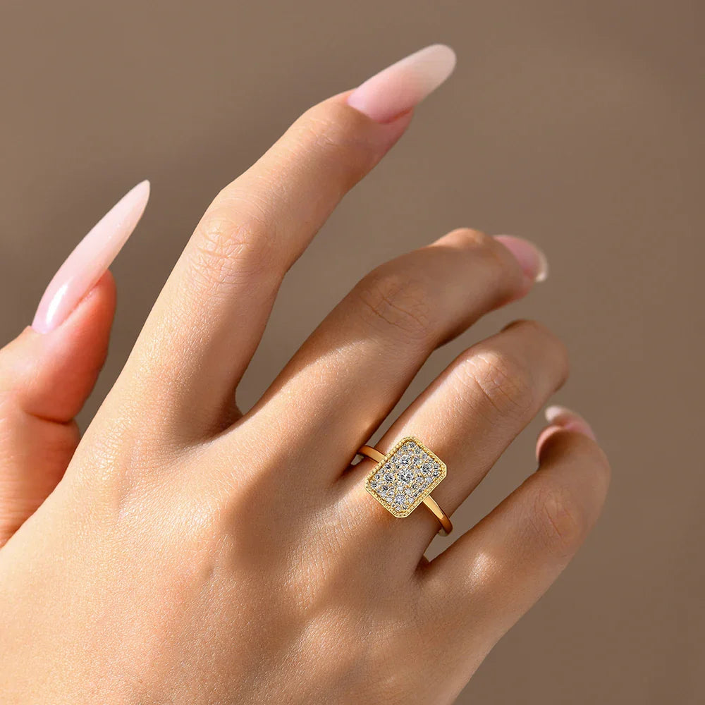 Original DVVS1 Moissanite Rings Rectangular Design forWomen 925 Sterling Silver White Gold Engagement Ring Fine Jewelry