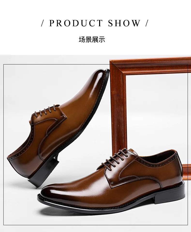 Men's leather shoes, men's genuine leather, British style, simple and smooth formal dress, business Derby men's leather shoes, c