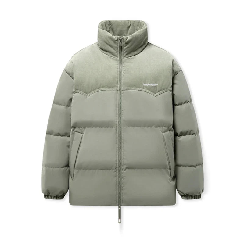 Down Jacket Men 2024 Winter New Patchwork Corduroy Texture Coat Thick Loose Top Embroidered Down Jacket
