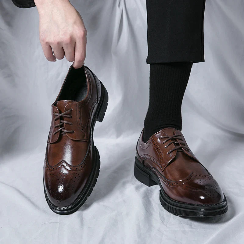 Men's Leather Brogue Oxford Dress Shoes Formal Business Handmade Classic 2026 Brown Black Chaussure Homme