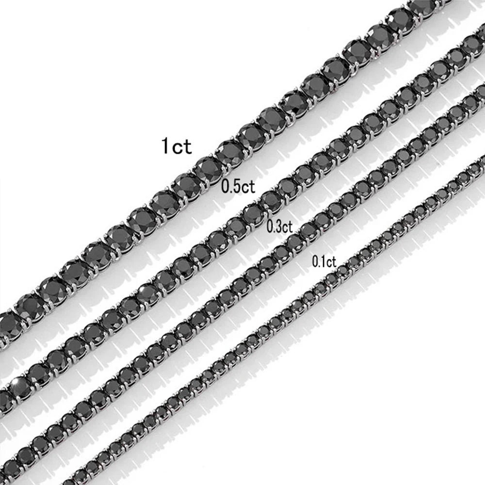 3/4/5/6.5mm Full Black Moissanite Tennis Necklace with GRA 925 Sterling Silver Lab Diamond Hiphop Necklace Jewelry for Men Women