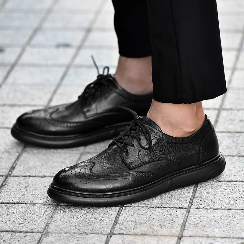 Big Size Mens Formal Genuine Leather Dress Shoes British Stylish Business Dress Men Flats High Quality Brogues Oxford Shoes Men