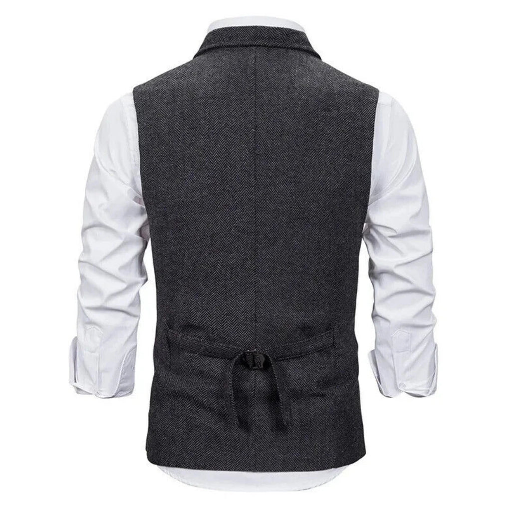 Men Vest Black Herringbone Single Button With Lapel Waistcoat For Wedding Banquet Business Office Work Casual Men Suit Vest