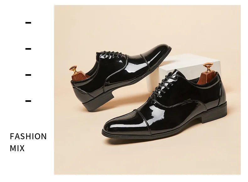 Classic Patent Leather Shoes Men Glossy Leather Shoe Man Formal Business Office Lace Up Wedding Shoes Plus Big Size 38-49