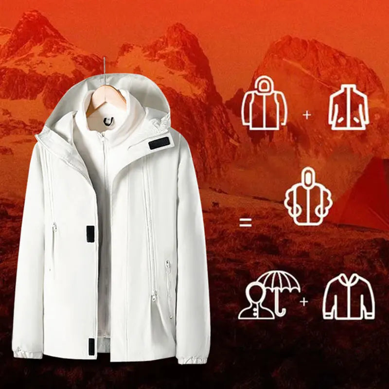 Women Three-in-One Detachable Autumn Winter Outdoor Climbing Windbreaker Windproof Waterproof Fleece Lined Jacket Coat Man Coats