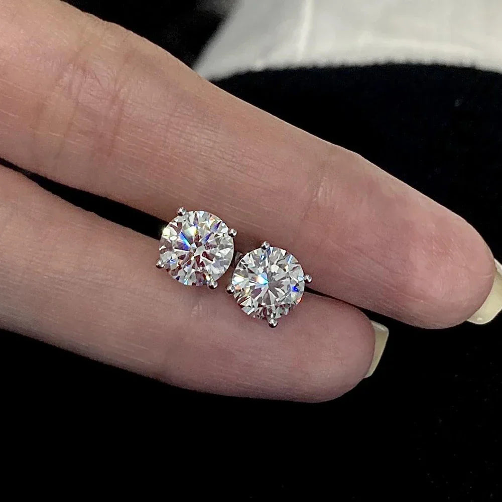4carat Moissanite Stud Earrings with Certificate Round Brilliant Cut Diamond Earring 925 Sterling Silver Ear Studs for Women Men