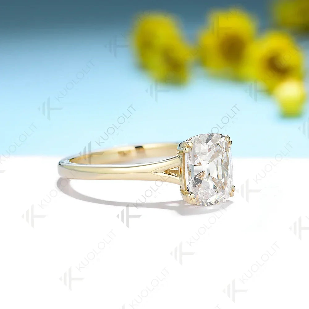 3CT OMC Enlonged Cushion Moissanite Rings for Women PT950 Solid 14K 10K Yellow Gold for Engagement Wedding Christmas