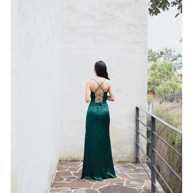 New Summer Prom Dress Women'S Sling Sleeveless Solid Color Dress One Word Neck Slim Fit Open Back Slit Red Sexy Dress
