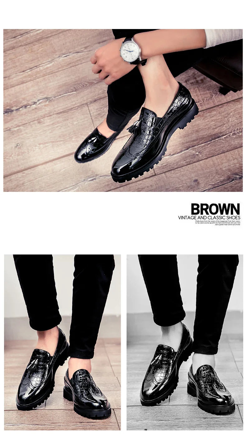 2026 new lazy man slip-on bean shoes men's business casual crocodile print 46 large size fringed leather shoes men