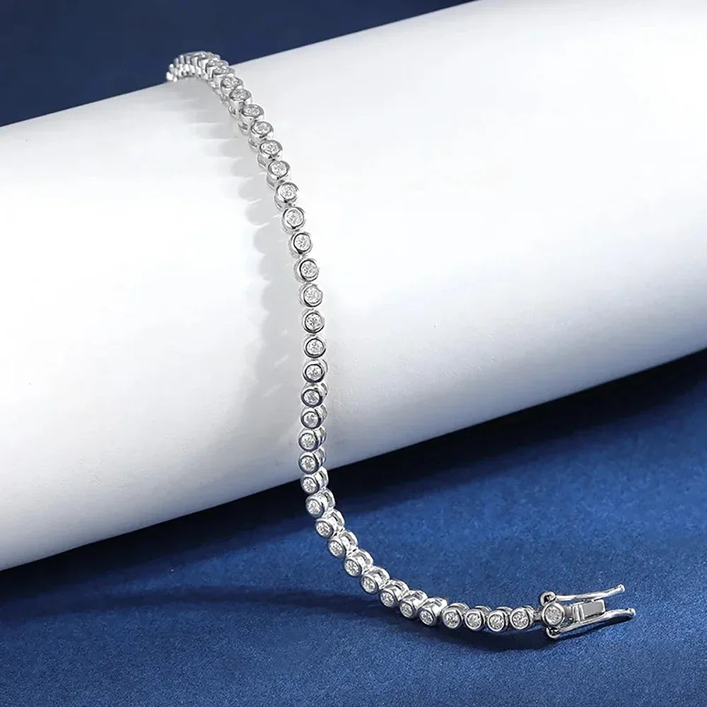 3mm Round Bubble Moissanite Tennis Necklace Bracelets Bezel Setting 925 Silver D Color Diamond Neck Chain Chokers for Women