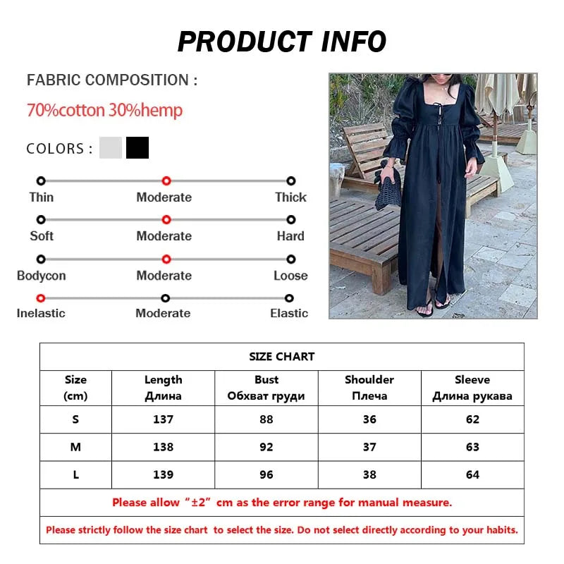Oymimi Fashion Black Lace-Up Dresses 2025 Woman Elegant Square Neck Long Sleeve Dresses Casual High Waisted Ankle-Length Dress