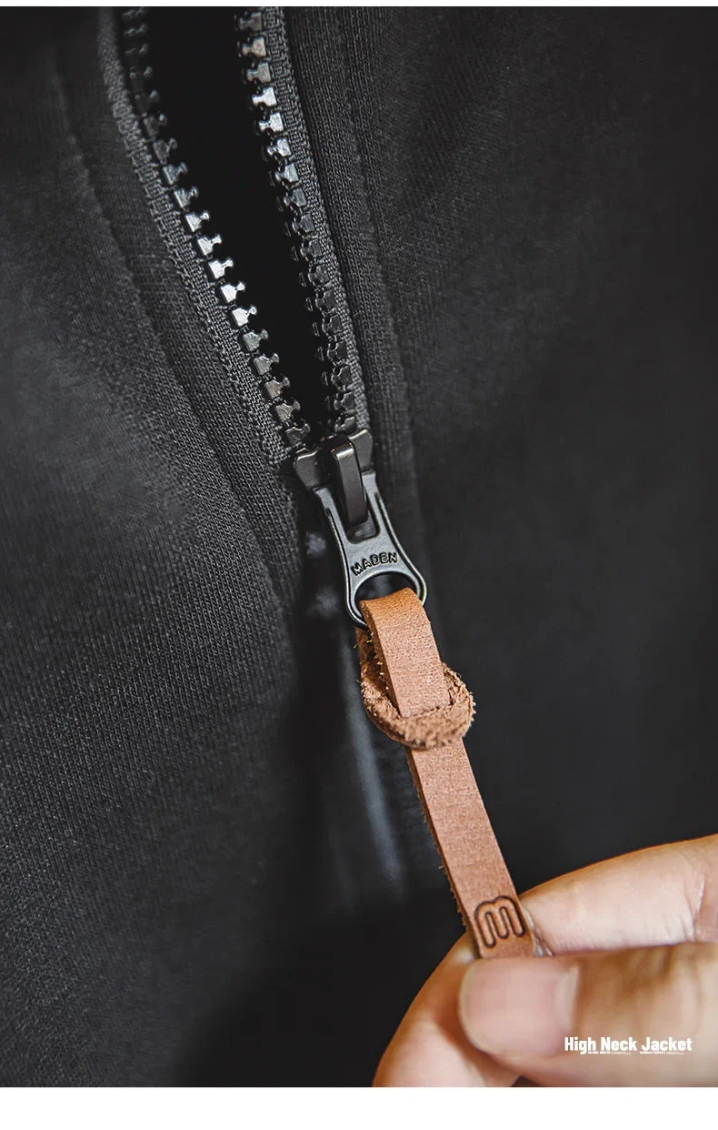 Men's High Neck Warm Jacket Polar Fleece Lining Thickened Coat Casual Sports Style Cardigan Sweater Vintage Tennis Jacket
