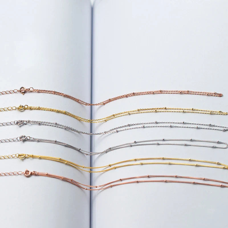 Simple 3 Color Choker Necklace for Women Gift Authentic 925 Sterling Silver Light Beads Naked Chain Fashion Fine Jewelry