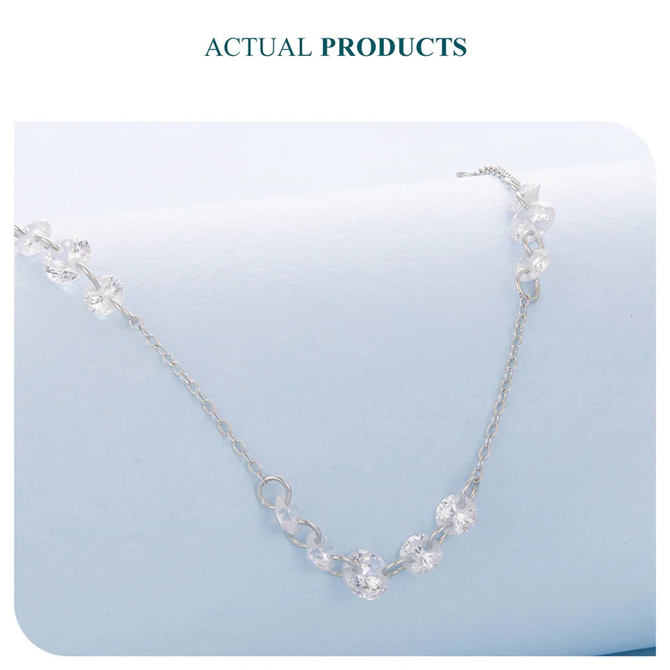 925 Sterling Silver Dancing Zircons Necklace Sparkling Crystal Round Beads O-Chain Link Original for Women Stacking Gift