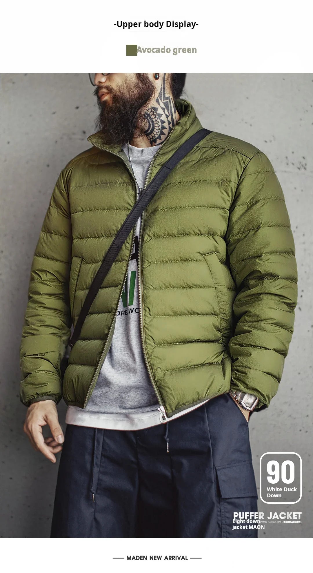 Winter Men's Stand-up Collar Down Jacket Lightweight Hydrophobic White Duck Down Filling Coat Warm Inner Layer for Fall