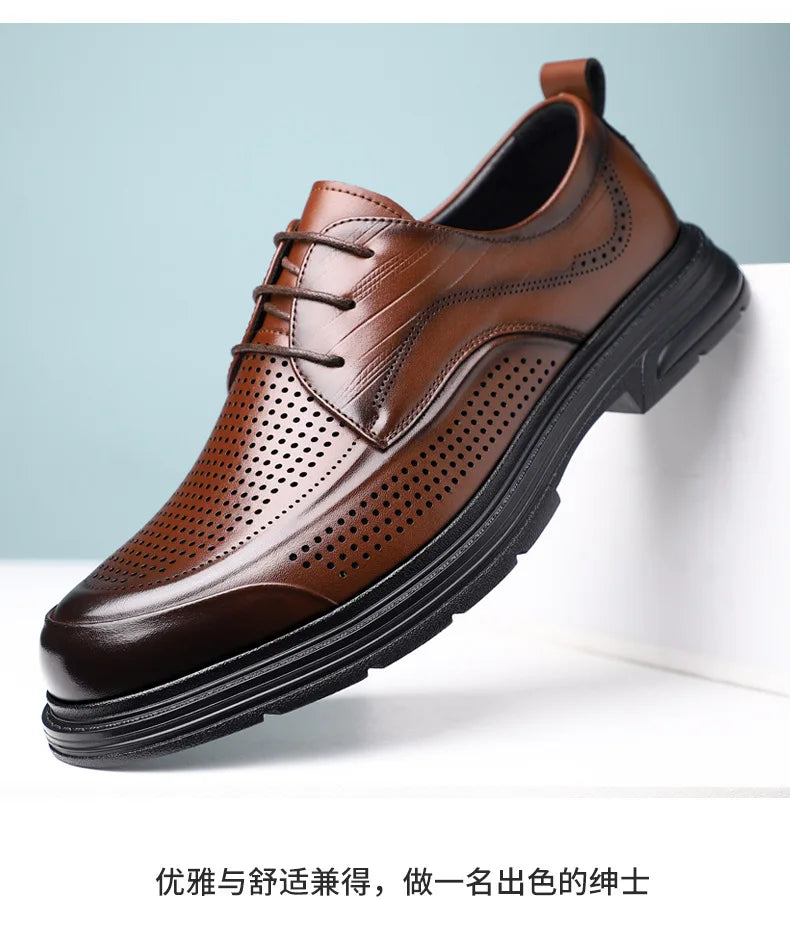 2026 New Men's Breathable Hollow Out Leather Oxford Shoes Formal Business Dress Shoes for Man Summer Autumn Platform Shoe Male